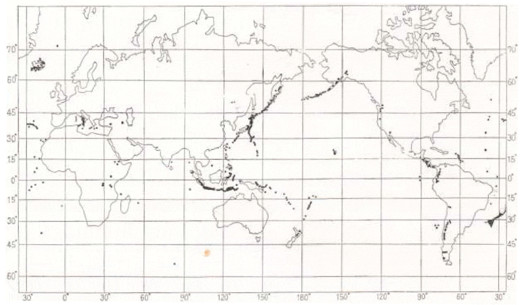 世界の活火山分布図